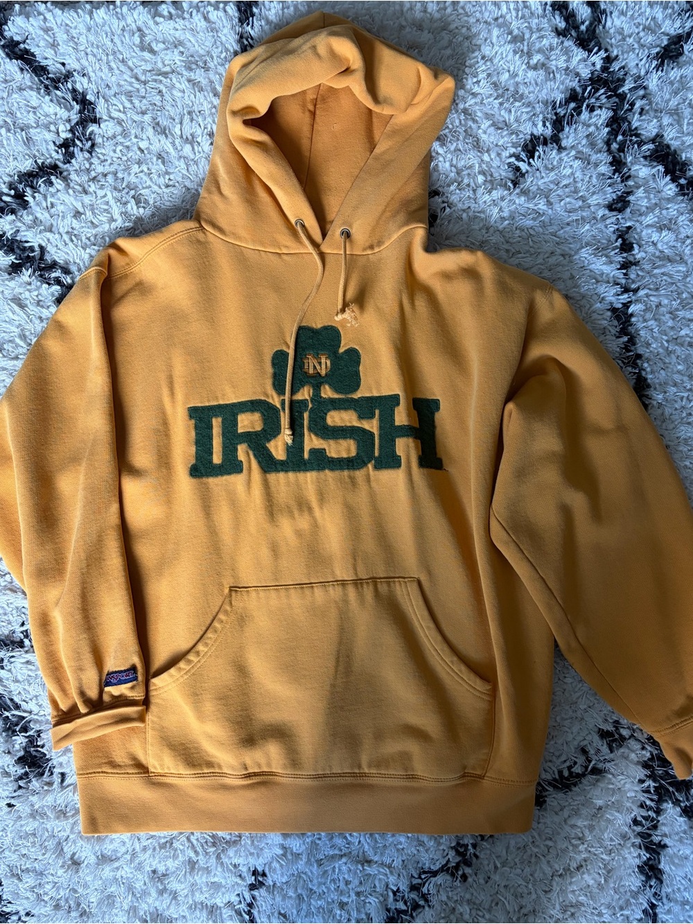 Jansport Vintage Mustard Yellow Hoodie with Dark Green 'Irish' Logo